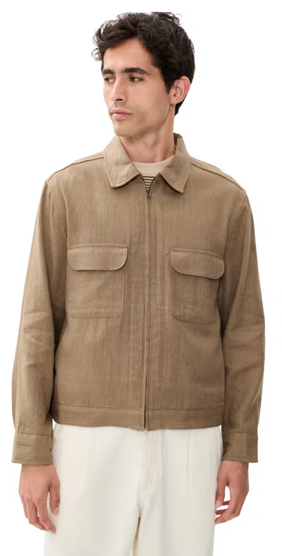 Madewell Herringbone Linen Zip Jacket Olive In Brown