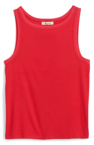 Madewell High Neck Cotton Tank In Cerise