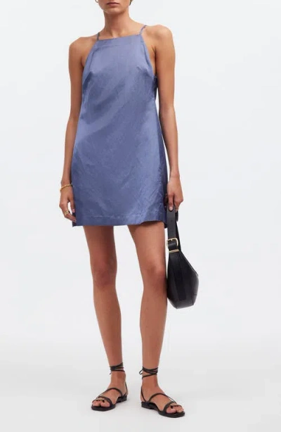 Madewell High Neck Minidress In Sunfaded Indigo