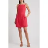 Madewell High Neck Sleeveless Linen Minidress In Red