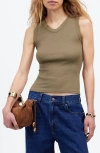 Madewell (re)generative Cotton Ribbed High V-neck Tank In Faded Fatigue
