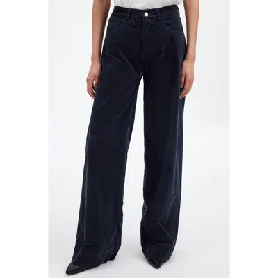 Madewell High Waist Superwide Leg Velvet Pants In Deep Indigo