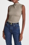 Madewell Houndstooth Ruched Mock Neck Sleeveless Top In Neutral