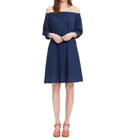 Madewell Indigo Off Shoulder Mini Dress In Blue