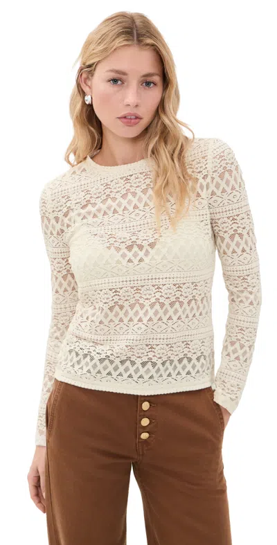Madewell Jacquard Lace Long Sleeve Top Vintage Ivory In Neutral
