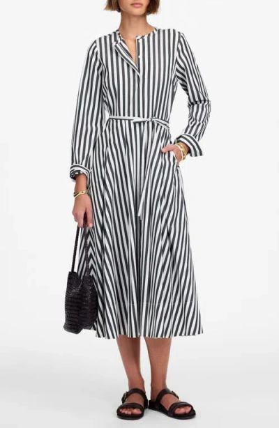 Madewell Janis Stripe Long Sleeve Cotton Poplin Shirtdress In Deep Forest
