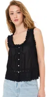 Madewell Embroidered Ruffle Trim Sleeveless Top In True Black