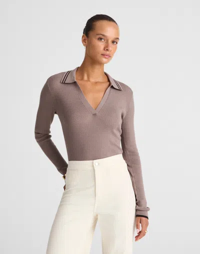 Madewell Johnny-collar Long-sleeve Sweater Top In Gray
