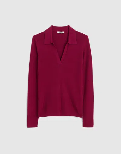 Madewell Johnny-collar Long-sleeve Sweater Top In Pink