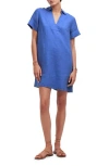 Madewell Johnny Collar V-neck Linen Minidress In Blue Star