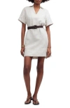 Madewell Johnny Collar V-neck Linen Minidress In Natural Undyed