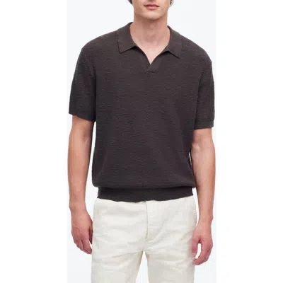 Madewell Waffle-knit Johnny-collar Sweater Polo In Dark Surplus