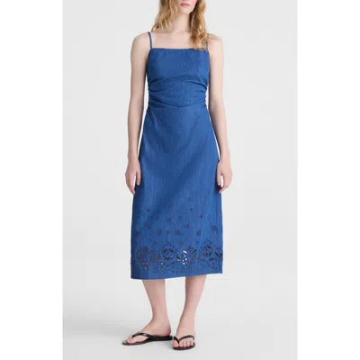 Madewell Juliana Eyelet Denim Midi Dress In Clairmont Wash