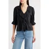 Madewell Pintucked Ruffled Puff-sleeve Top In Black