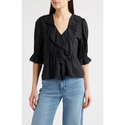 Madewell Kelly Ruffled Puff Sleeve Top In Black