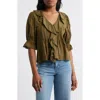 Madewell Kelly Ruffled Puff Sleeve Top In Green