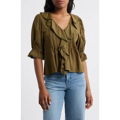 Madewell Kelly Ruffled Puff Sleeve Top In Green