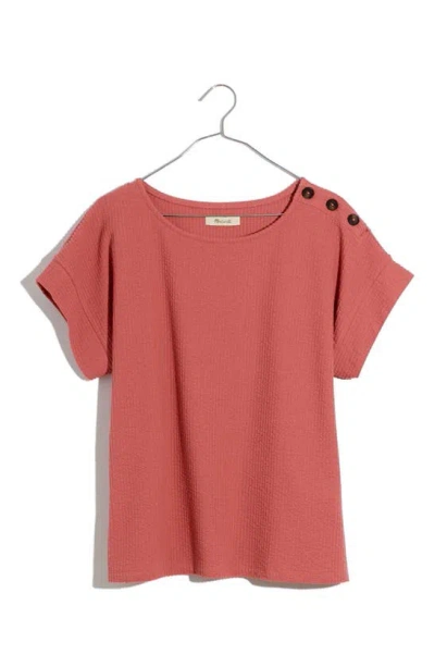 Madewell Knit Seersucker Button Shoulder Top In Pink