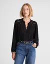 Madewell Lace-insert Button-up Long-sleeve Top In Black