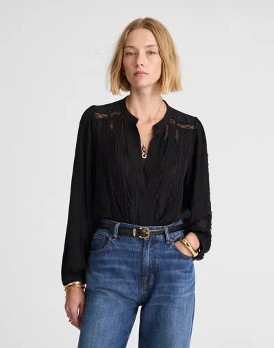 Madewell Lace-insert Button-up Long-sleeve Top In Black