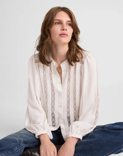 Madewell Lace-insert Button-up Long-sleeve Top In White