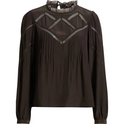 Madewell Lace Insert Mock Neck Long Sleeve Top In Brown