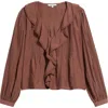 Madewell Lace Insert Ruffle Pintuck Long Sleeve Top In Brown