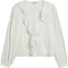 Madewell Lace Insert Ruffle Pintuck Long Sleeve Top In White