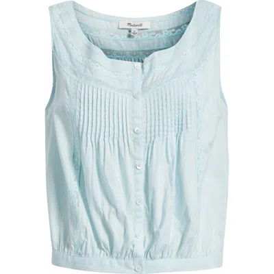 Madewell Lace-insert Pintuck Sleeveless Top In Blue
