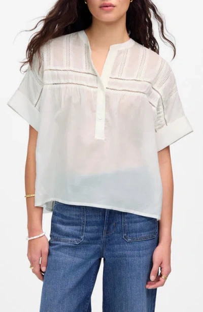 Madewell Lace Inset Pintucked Henley Top In White