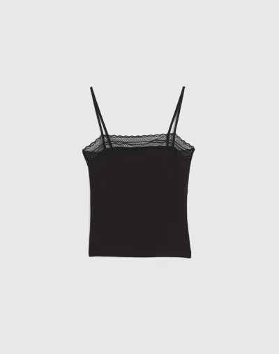 Madewell Lace-trim Square-neck Tank In Black