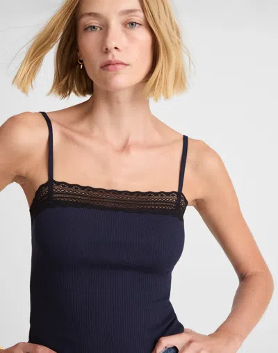 Madewell Lace-trim Square-neck Tank In Blue