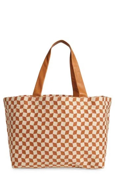 Madewell Large Check Tote In Brown