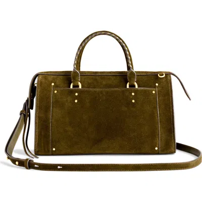 Madewell Large Studded Suede Satchel In Dried Olive