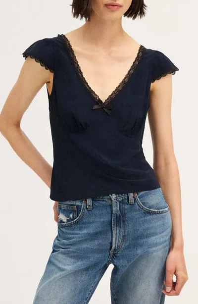 Madewell Layton Lace Trim V-neck Top In Blue