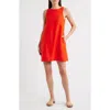Madewell Contrast-stitch Shift Mini Dress In Linen Bright Flame