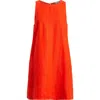 Madewell Contrast-stitch Shift Mini Dress In Linen Bright Flame In Bright Flame