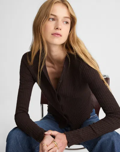 Madewell Lettuce-hem Ribbed Cardigan In Brown