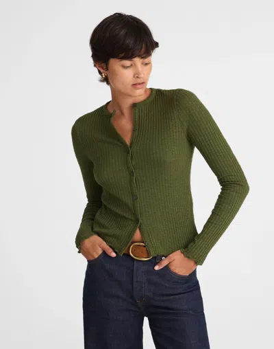 Madewell Lettuce-hem Ribbed Cardigan In Green