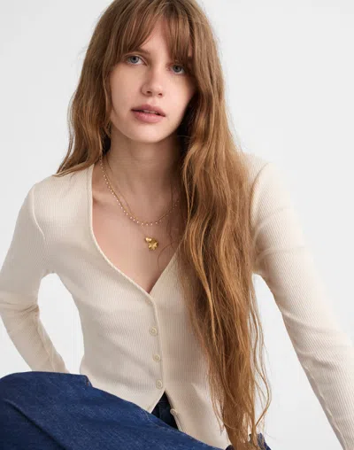 Madewell Lettuce-hem V-neck Cardigan In Gray