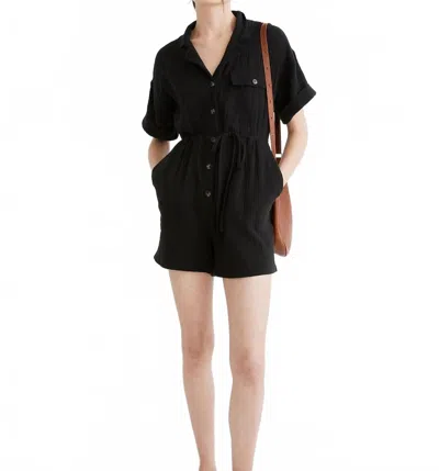 Madewell Lightspun Belted Safari Button Up Romper In Black