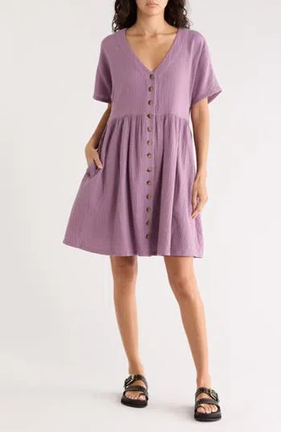 Madewell Lightspun Button Front Minidress In Purple