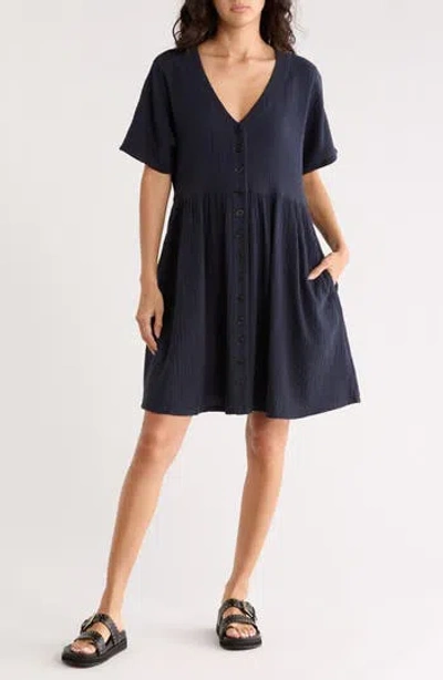 Madewell Lightspun Button Front Minidress In Blue