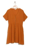 Madewell Lightspun Button Front Minidress In Burnt Orange