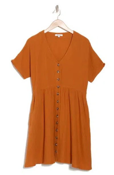 Madewell Lightspun Button Front Minidress In Burnt Orange