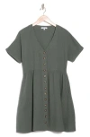 Madewell Lightspun Button Front Minidress In Foraged Green