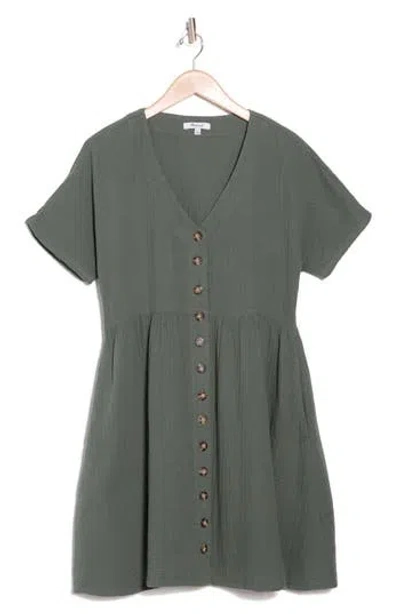 Madewell Lightspun Button Front Minidress In Foraged Green