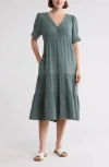 Madewell Lightspun Tiered Button Front Midi Dress