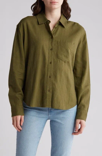 Madewell Linen Blend Boy Shirt In Desert Olive