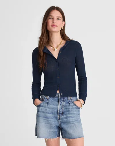 Madewell Linen-blend Crewneck Cardigan In Blue